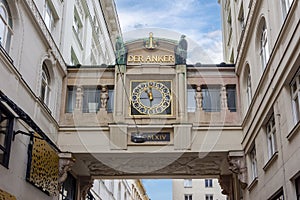 Ancient Anker clock Ankeruhr on Hoher markt square in Vienna, Austria