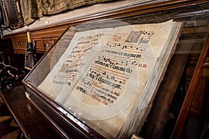 Ancient antiphonary at Museum of Decorative Art, made in Spain circa XVI century