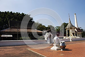 Ancient antique Crematory architecture or funeral pyre building thai style of Wat Prasat pagoda monastery considered the oldest