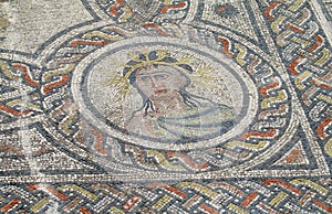 Ancient antique floor mosaic in ruins of Volubilis, Morocco