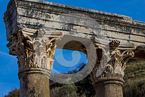 Ancient antique greek city ruins in Side, Turkey