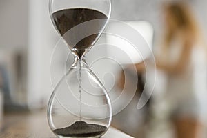 An ancient antique hourglass detects time.