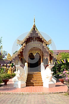 Ancient antique Ubosot Wihan Kaew for thai travelers people travel visit respect praying blessing buddha wish myth holy at Wat