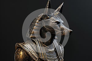 Ancient Anubis metallic statue. Generate ai