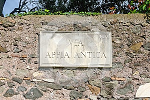 Ancient Appian Way sign in Rome, Italy photo