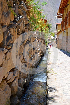 Ancient aqueduct system, Ollantaytambo, Peru