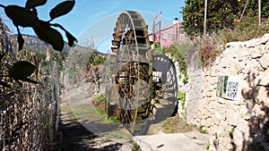 Ancient arabic mill, water noria at Abaran village in Murcia region Spain Europe