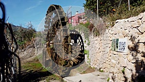 Ancient arabic mill, water noria at Abaran village in Murcia region Spain Europe