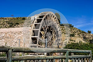 Ancient arabic mill, water noria at Abaran village in Murcia region Spain Europe