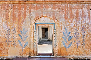 Ancient Architectural Mural Wall Paintings Decorations inside Amer Fort in Jaipur, Rajastan Region of India