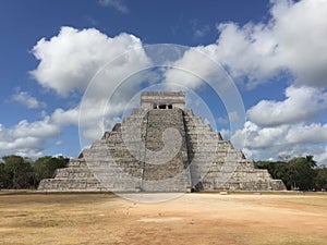 Ancient architecture at Chichen Itza Mexico in Spring framed by