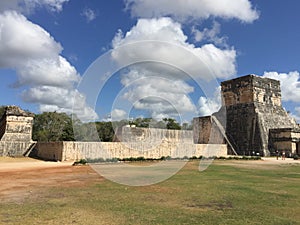 Ancient architecture at Chichen Itza Mexico in Spring framed by