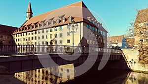 Ancient architecture and The Pegnitz river in Nuremberg