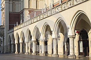 Cloth Hall archs on Main Market Square in Krakow, Poland