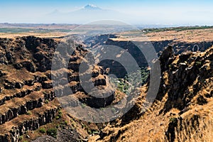 Armenia, Saghmosavank, September 2022. View of the gorge and Mount Ararat. photo