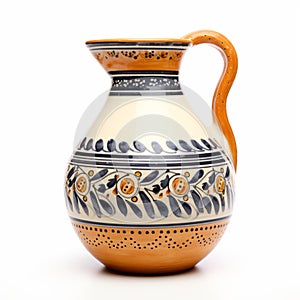 Ancient Art Inspired Decorated Pitcher On White Background