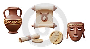 Ancient Artifacts and Currency - 3D Illustration