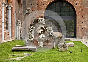 Ancient artifacts inside the Sforza Castle  in Milan, Italy