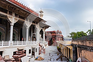 ancient artistic holy jain temple with cloudy sky at morning