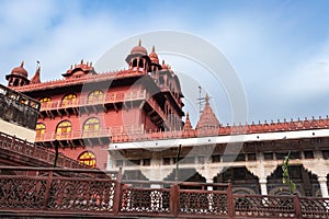 ancient artistic holy jain temple with cloudy sky at morning