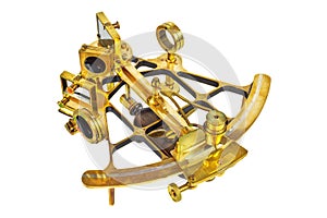 Ancient astrolabe with lenses isolated on white