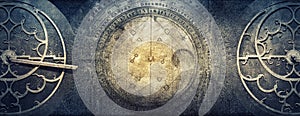 Ancient astronomical instruments on vintage paper background. Ab