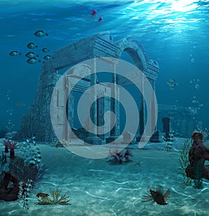 Ancient Atlantis Ruins Underwater photo