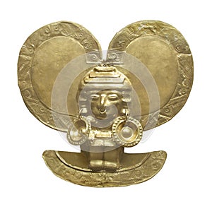 Ancient Aztec gold figure isolated.