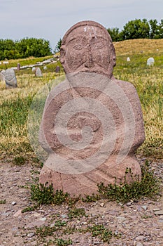 Ancient balbals stone markers near the Burana tower, Kyrgyzst