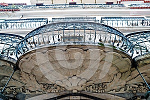 Ancient balcony in old historical city of Lisbon.