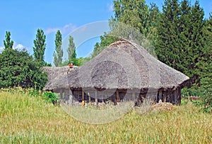 Ancient barn with a straw roof