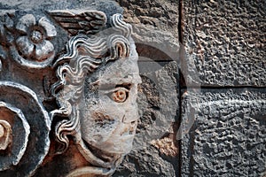 Ancient bas-reliefs in the ruins of Myra. Turkey. Outside.