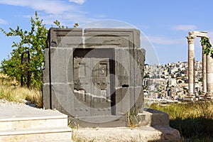 Ancient basalt door at the Citadel, Amman, Jordan