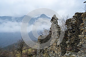 Ancient battle ruin in Tibetan valley