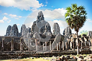 Ancient Bayon temple, Angkor Thom , the most popular tourist attraction in Siem reap, Cambodia
