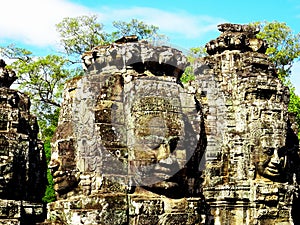 Ancient Bayon Temple in Siem Reap in Cambodia, Asia