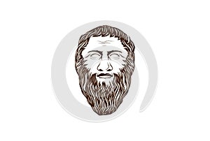 Ancient Beard Greek Philosopher Figure Face Head Statue Sculpture Logo Design Vector