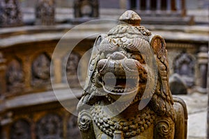 Stone crafted ancient lion in Lalitpur Nepal photo