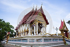 Ancient beautiful ordination hall or antique old beauty ubosot for thai travelers people travel visit praying blessing buddha wish