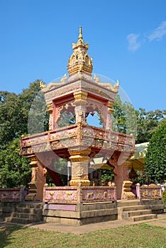 Ancient belltower of the Buddhist temple Vat Chedi Luang. Chiang Saen, Thailand