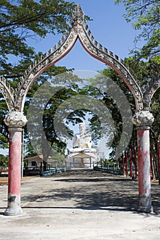 Ancient big buddha in Wat Thep Prathan or Khao Isan antique temple for thai people travelers travel visit respect praying blessing