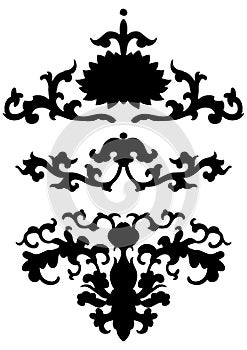 Ancient black Chinese ornament with flowers. Vector isolated set of asian decoration elements