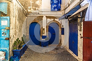 Ancient blue doors on the streets of Essaouira, Morocco