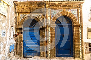 Ancient blue doors on the streets of Essaouira, Morocco