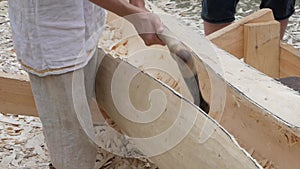 Ancient boatbuilding technique with adze