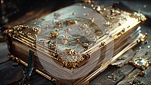 Ancient Book Golden Leaf Pages Holy Tome Bejeweled Almanac of Magick photo