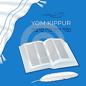 Ancient book a symbol of Jewish holiday Yom Kipur with a traditional phrase