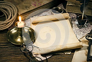 Ancient books on the old paper background