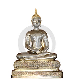 Ancient brass buddha statue isolated on white