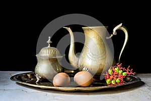 Ancient brass tea pot set